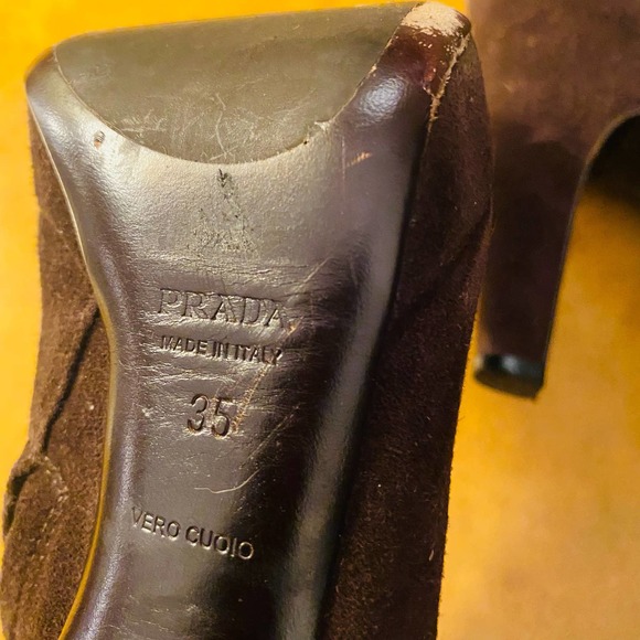 Prada Chocolate Brown Suede Platform Heeled Mid Calf Boots - Picture 11 of 12